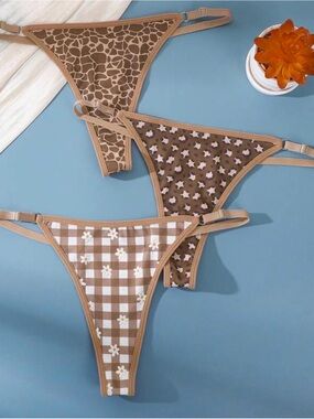 Brown Patterned Thong Bikini Set - 3 Styles